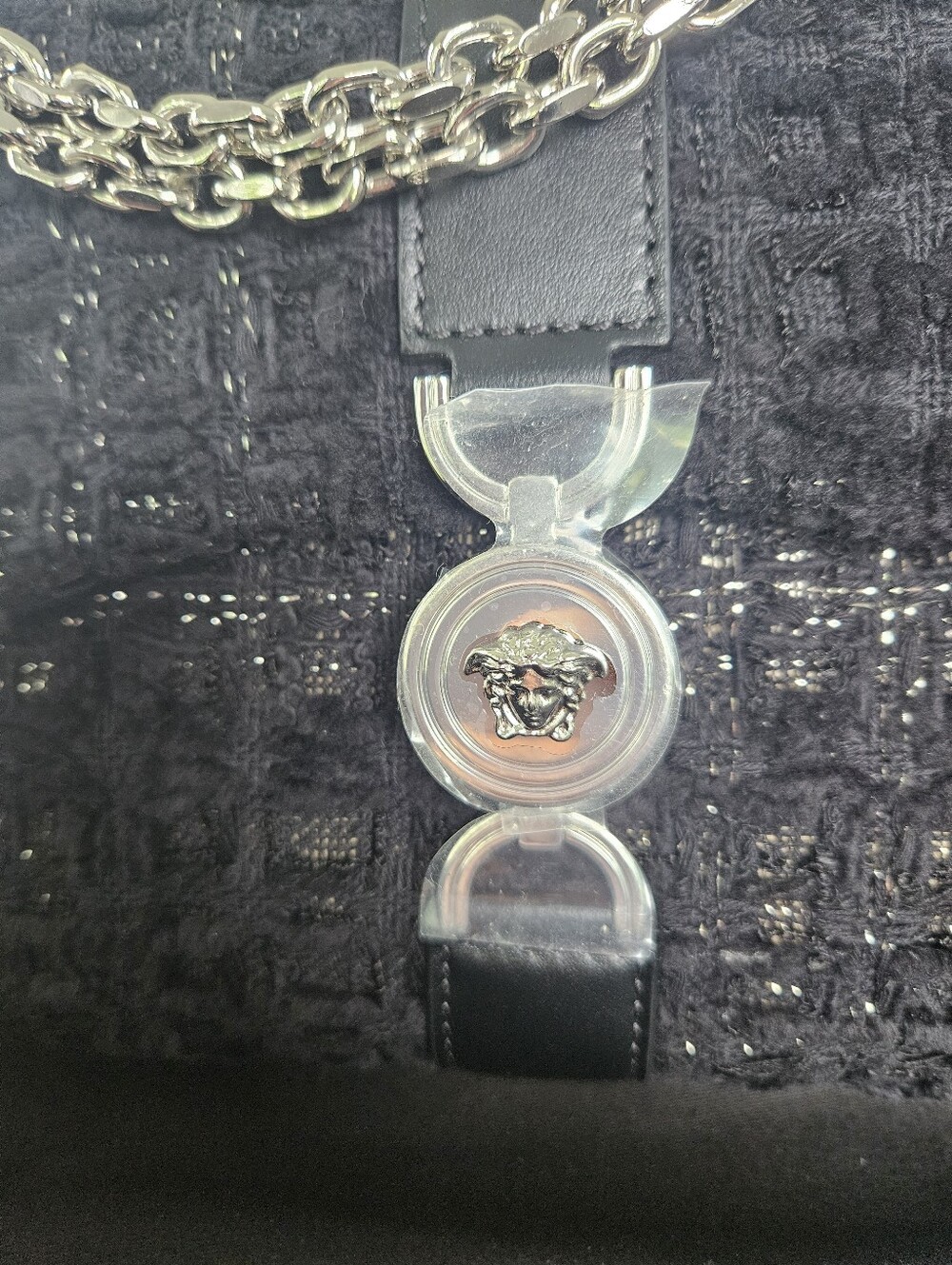 NWT💎💎Versace Black Tweed And Leather Shoulder Bag - Picture 3 of 11